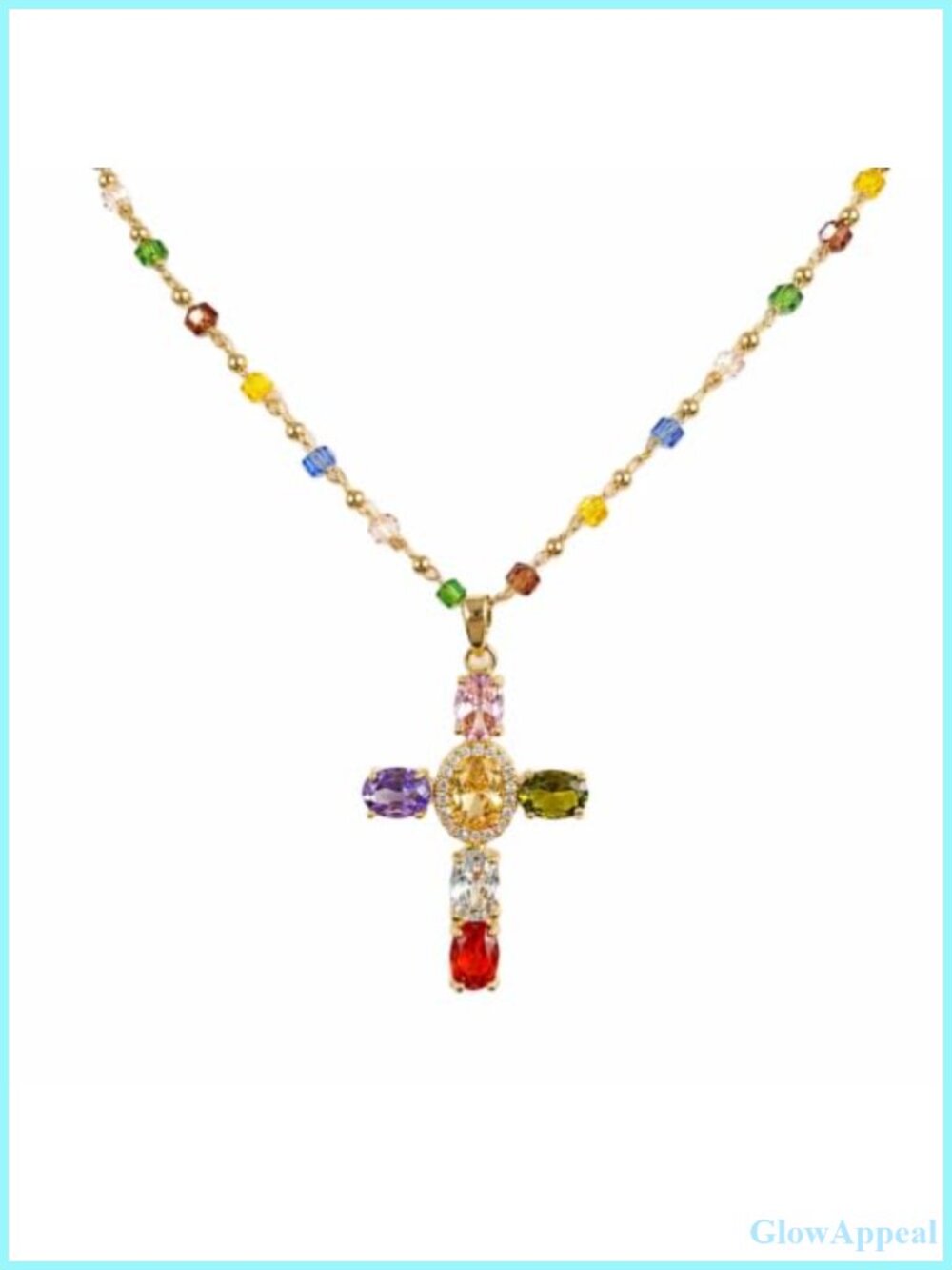 Rainbow Cross Pendant Necklace Cubic Zirconia Faith Jewelry for Women